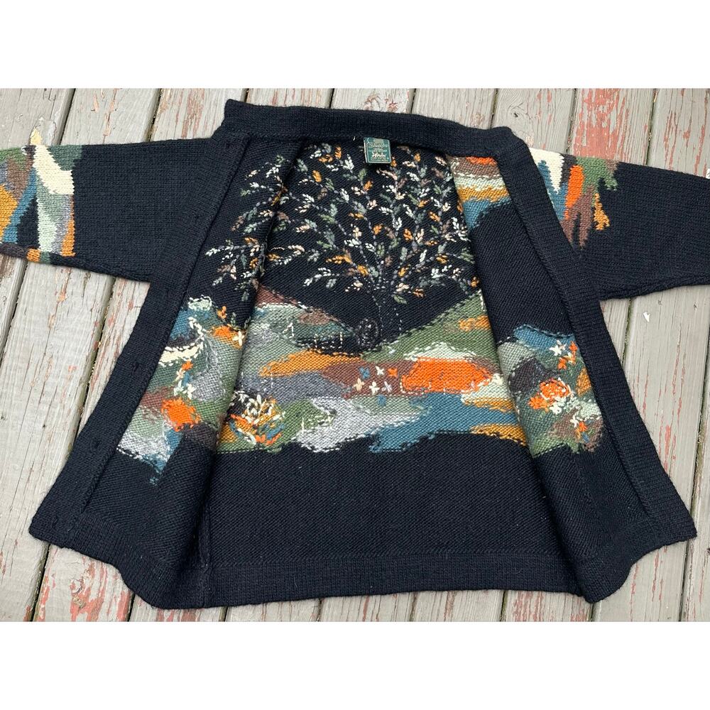 Vintage 80's Dobrila Cardigan Women's Wool Sweater coat handknit tree Oversized - Picture 11 of 16